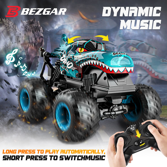Bezgar 1:20 RC Monster Truck with Two Car Shells, Light, Music & 360° Spins