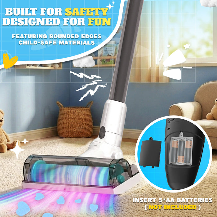 3-in-1 Kids Toy Vacuum Cleaner Set, Play Vacuum with Sounds, 3 Nozzles and Storage Stand