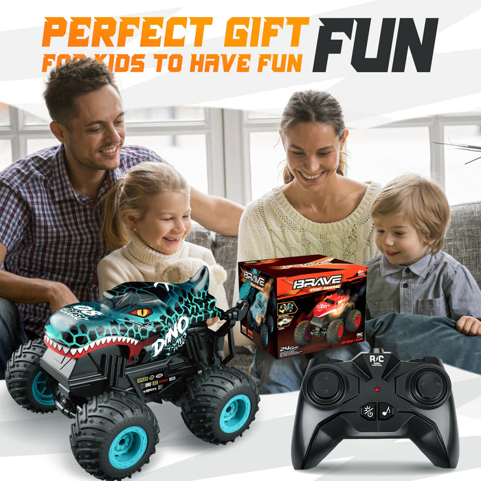 Bezgar RC Monster Trucks for Boys, Dinosaur Toys RC Cars for Kids with Lights & Music