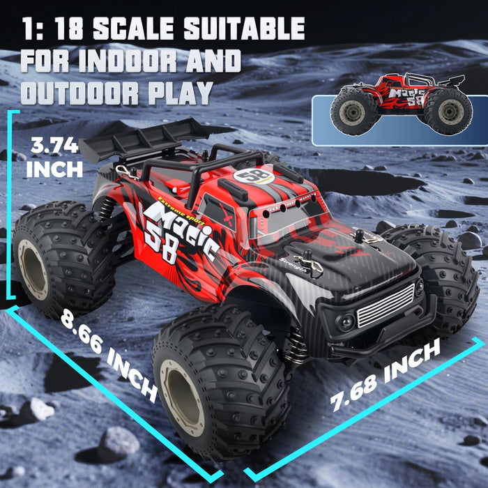 Bezgar 1:18 RC Monster Truck, 20Km/h All-Terrain 2WD RC Truck with Lights