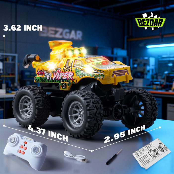 Bezgar Mini RC Monster Truck with Lights & 360° Spins