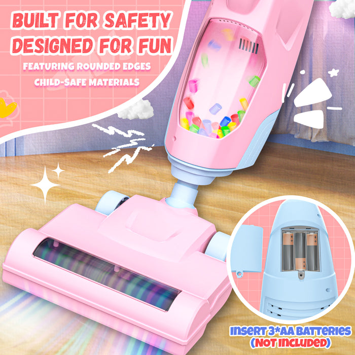 2-in-1 Kids Vacuum, Toy Vacuum Cleaner for Kids with Suction & Sounds, Pretend Play Toy Cleaning Set