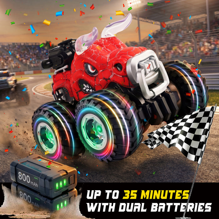 Bezgar RC Car for Kids, RC Monster Truck for Boys with Lights, Spray, 360° Spins Stunt