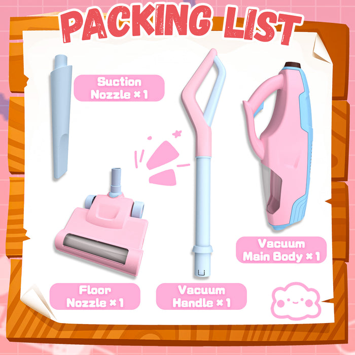 2-in-1 Kids Vacuum, Toy Vacuum Cleaner for Kids with Suction & Sounds, Pretend Play Toy Cleaning Set
