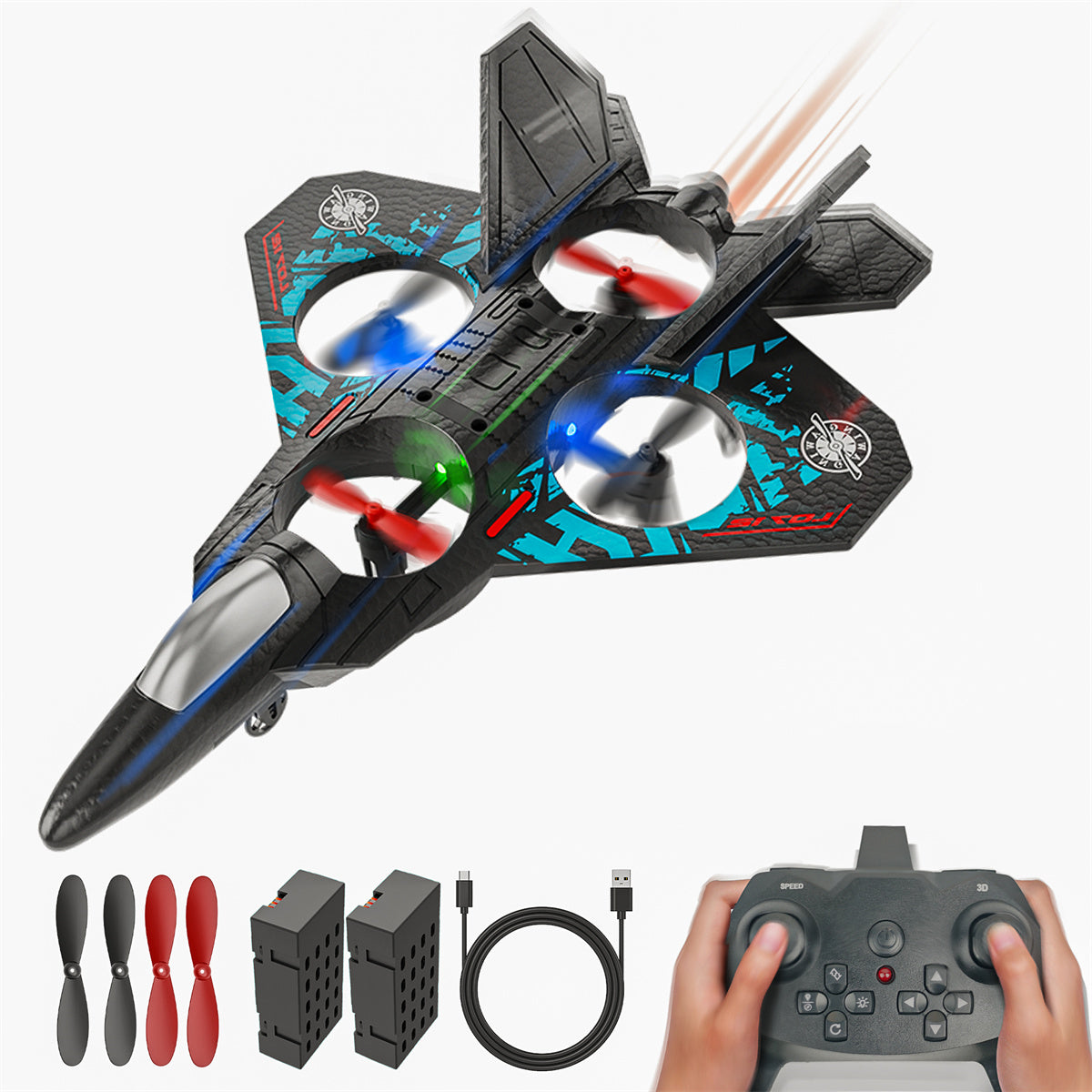 Bezgar L0712 Remote Control Fighter Toy with 360° Flip, LED Lights