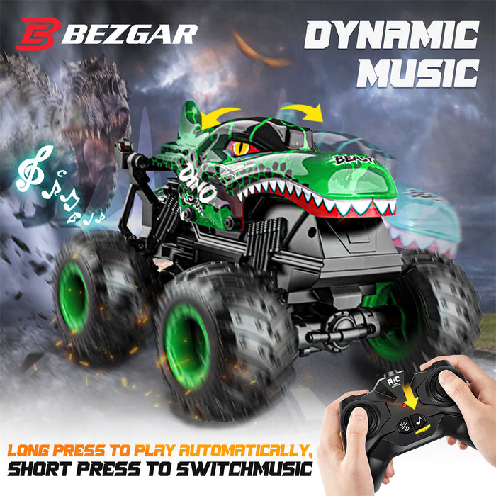 Bezgar Remote Control Dinosaur Car With Lights and Music