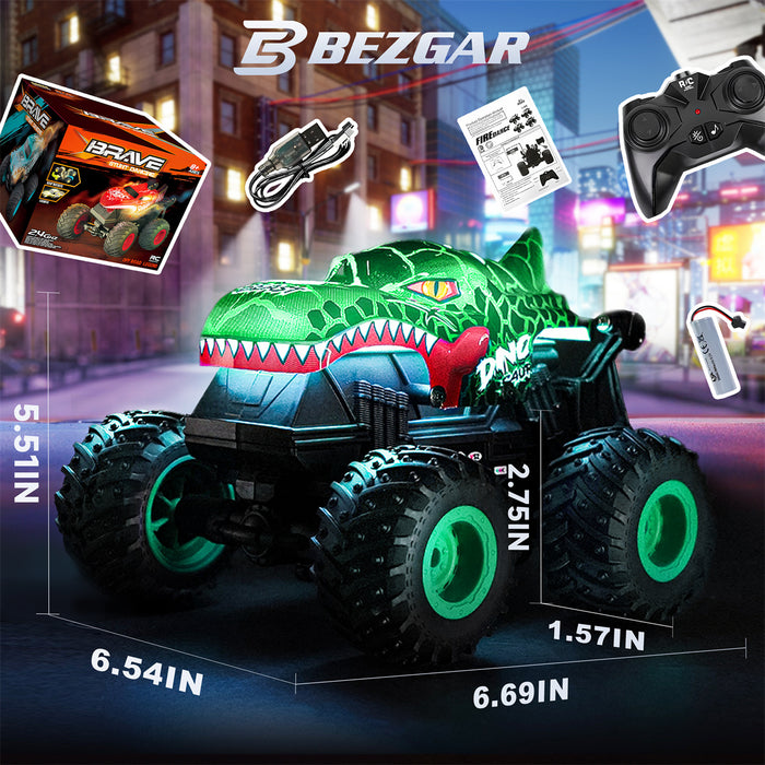 Bezgar Remote Control Dinosaur Car With Lights and Music