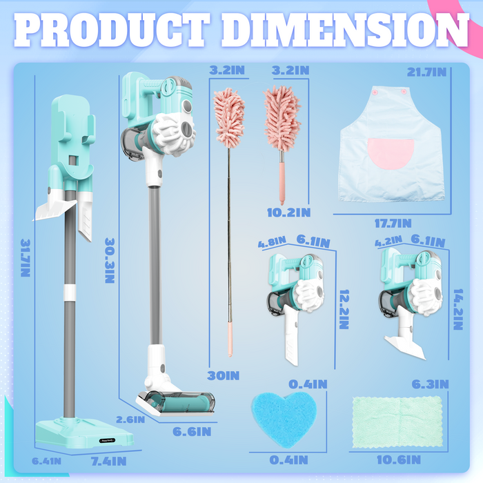 3-in-1 Kids Toy Vacuum Cleaner Set, Play Vacuum with Sounds, 3 Nozzles and Storage Stand