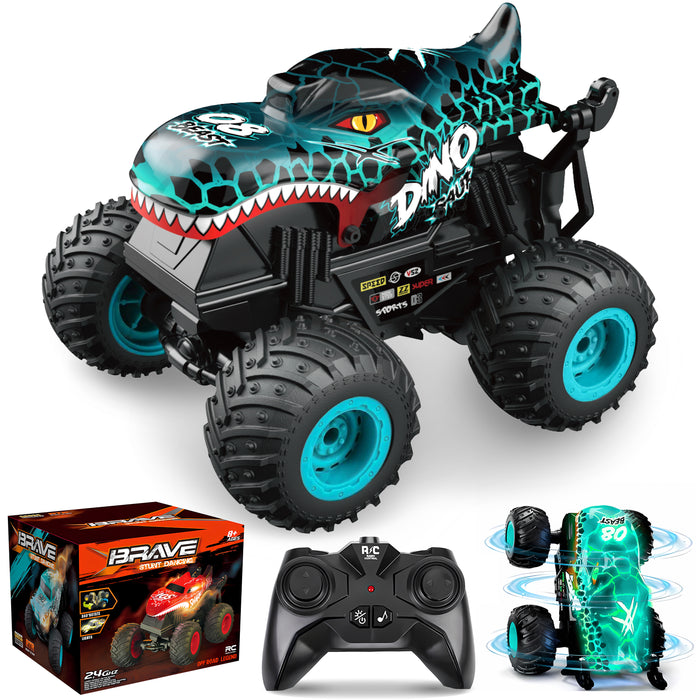 Bezgar RC Monster Trucks for Boys, Dinosaur Toys RC Cars for Kids with Lights & Music