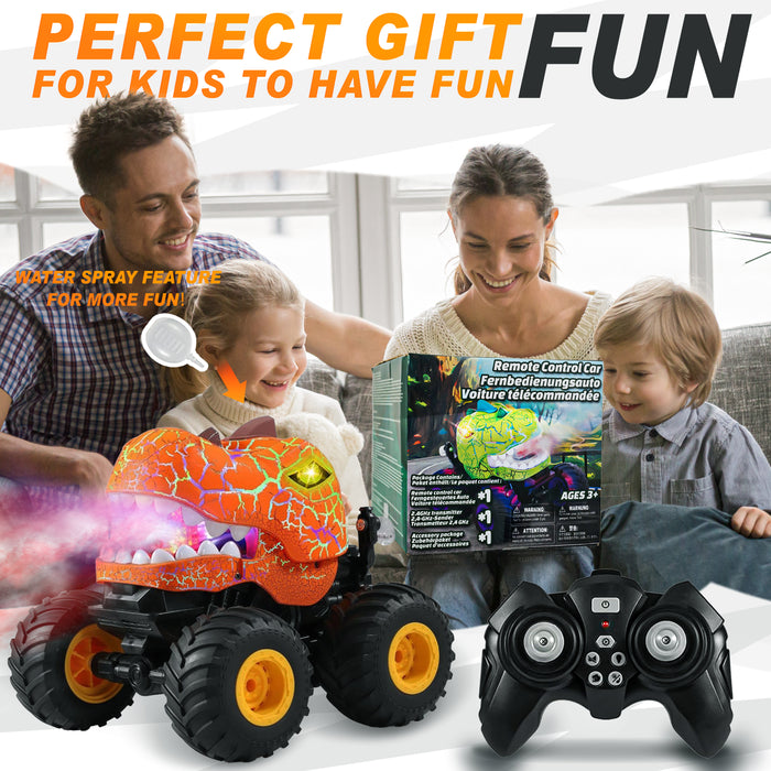 Bezgar RC Monster Truck, 1:20 Dinosaur RC Truck with Spray, Lights & 360° Spins