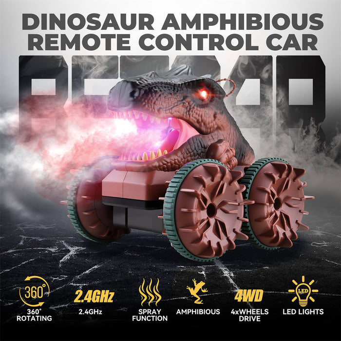 Bezgar Amphibious RC Dinosaur Car with Light & Spray Function