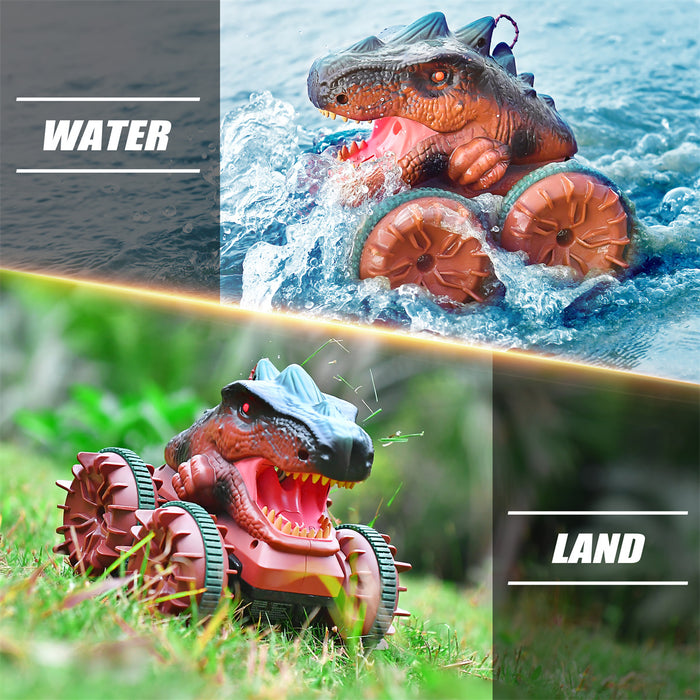 Bezgar Amphibious RC Dinosaur Car with Light & Spray Function