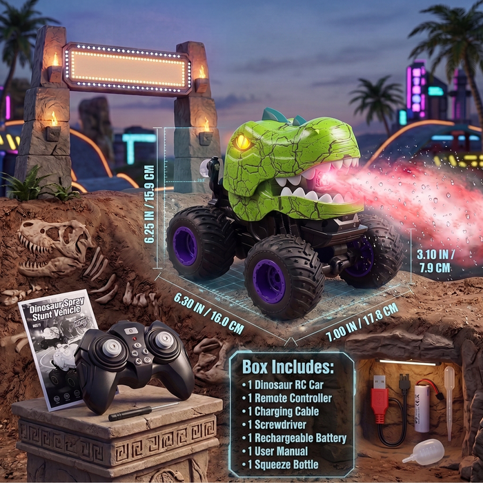 Bezgar RC Cars for Kids, 1:20 RC Stunt Cars with Lights, Music and Spray, Dinosaur Toys Gift Kids RC Car