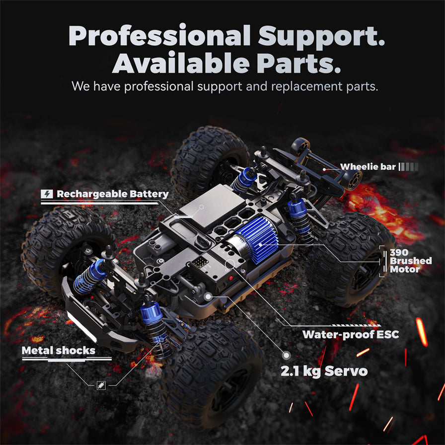 BEZGAR® 1/16 Brushed 4X4 Off-Road RC Monster Truck (2 Batteries) - HP161