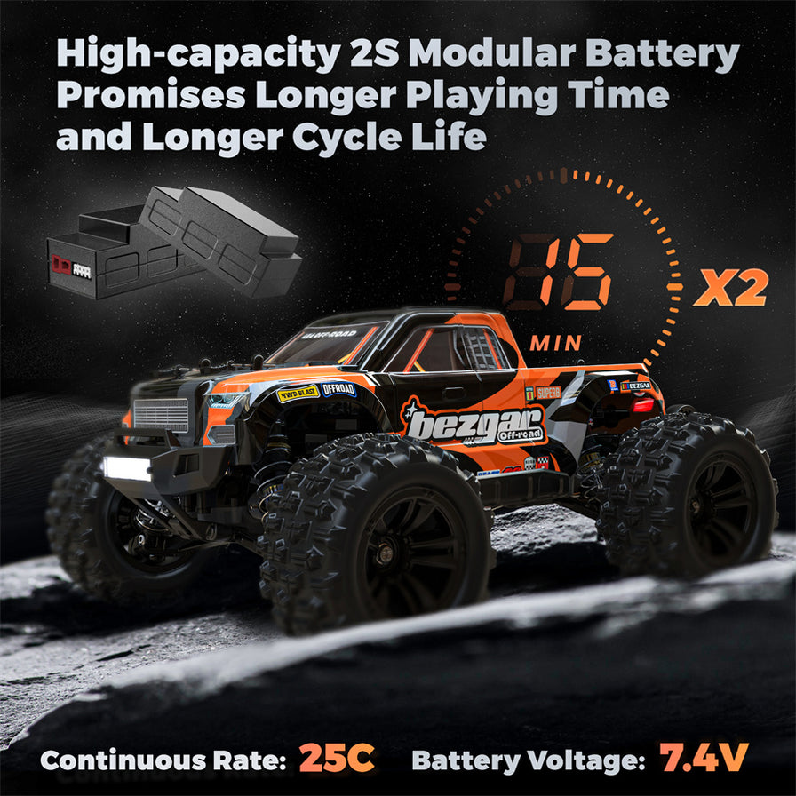 BEZGAR® 1/16 Brushed 4X4 OffRoad RC Monster Truck (2 Batteries) HP161